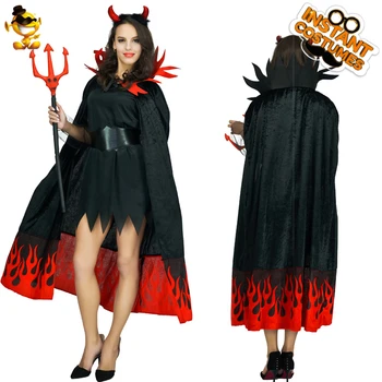 Femeile Cosplay Flăcări Diavolul Costume de Halloween pentru Adulți Petrecere Diavolul Mantie Neagră cu Caciulita Carnaval Rochie de Fantezie, de sex Feminin Sexy Costum de