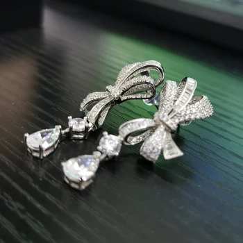 PANSYSEN Superba Fundita Creat Moissanite Diamant Cercei lungi din Argint Solid 925 Sterling Silver Petrecere de Nunta Cercel