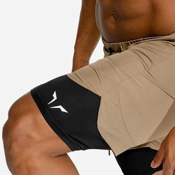 2020 nou 2-în-1 de barbati casual jogging pantaloni scurți de sport bărbați dublu-strat elastic respirabil nailon tesatura de formare de fitness pantaloni scurți
