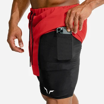 2020 nou 2-în-1 de barbati casual jogging pantaloni scurți de sport bărbați dublu-strat elastic respirabil nailon tesatura de formare de fitness pantaloni scurți