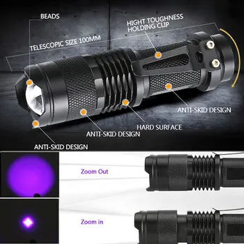 LED Lanterna UV Ultraviolete Lanterna Mini Lumina UV Zoom Funcția 395nm Lumină uv Blacklight utilizarea 14500/Baterie AA