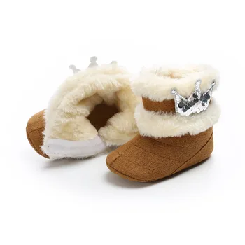 DOGEEK Nou-născut Toddle Pantofi pentru Sugari Prima Walker Fetita Cizme groase de Iarna Coroana de Blană de la Jumătatea Vițel Crib Pantofi Slip-On cu Blană 0-18M