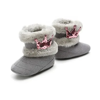 DOGEEK Nou-născut Toddle Pantofi pentru Sugari Prima Walker Fetita Cizme groase de Iarna Coroana de Blană de la Jumătatea Vițel Crib Pantofi Slip-On cu Blană 0-18M