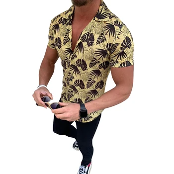 Barbati Camasa Hawaiiana de sex Masculin Casual de nucă de Cocos Frunze de Imprimare Rever Plaja Maneci Scurte de Vară Subțire de Înaltă Calitate, de sex Masculin Bumbac Butonul camisa