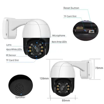 BESDER PTZ Camera IP CCTV PoE cu Fir în aer liber, Zoom Digital 4X AI Omului Detecta Două căi Audio Slot pentru Card SD PTZ Camere de Securitate