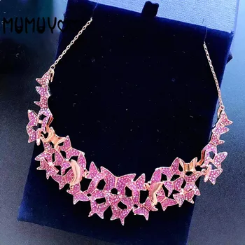 2020 moda bijuterii de înaltă calitate, SWA, gradient de roz trei-dimensională de formă de fluture de cristal a crescut de colier de aur femei cadou
