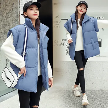 2021 Femei Stil coreean Solidă fără Mâneci Iarnă Ține de Cald Iarna Vesta de Blana Femei Singure cu fermoar Afânat Gros de Moda Vesta