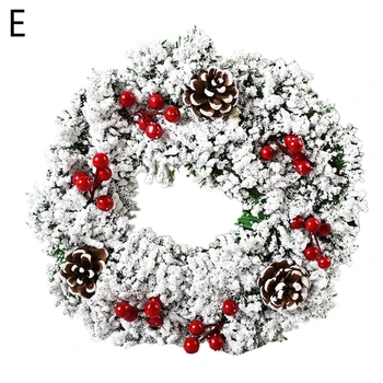 Coroană de crăciun Artificial con de pin, fructe de Padure Rosii Ghirlanda Agățat de Ușa de Perete 77UD