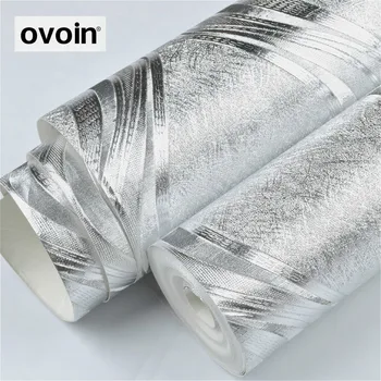 De Lux Folie De Argint / Aur Tapet Metalic Pentru Pereti Rola De Metal De Argint De Hârtie De Perete Geometrice Tapet Cu Dungi