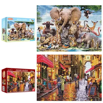 50*70cm 1000 Buc Animale Puzzle Jungla Scena Elefant Leu Paradisul Animalelor Puzzle Pentru Adulți Asamblarea Puzzle Jocuri Cadouri