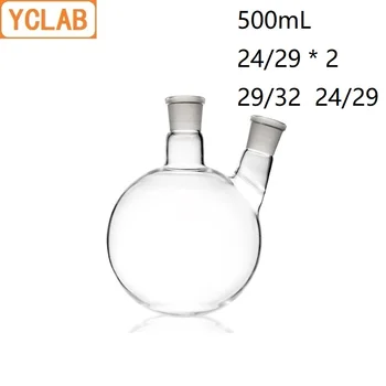 YCLAB 500mL 24/29 * 2 & 24/29 29/32 de Distilare Oblice Forma cu Două Gâturi Standard Sol Gurile de Distilare