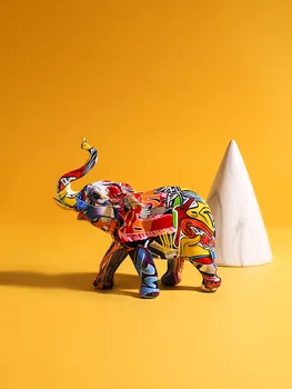Creative De Pictat De Colorat Elefantul Rasina De Artizanat Ornament Acasă Living Cabinet Vin Pridvor Cabinet Vin Decoratiuni