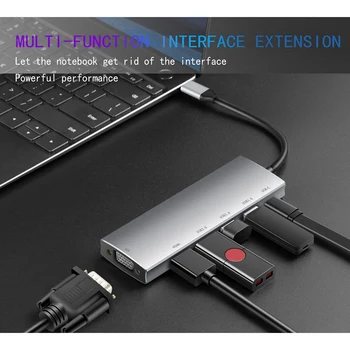 USB C Hub pentru Pro/Air, iPad Pro 6IN1 C USB Hub cu VGA, 4K HDMI USB C Livrare de Putere, 3 USB 3.0 Hub