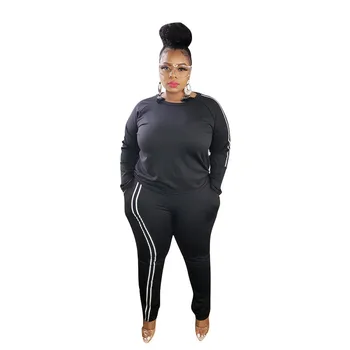 Femei Solide de Culoare de Moda de Mari Dimensiuni cu mâneci Lungi Gâtul Rundă Bluza + Pantaloni Casual de Dimensiuni Plus Două piese en-Gros Dropshpping