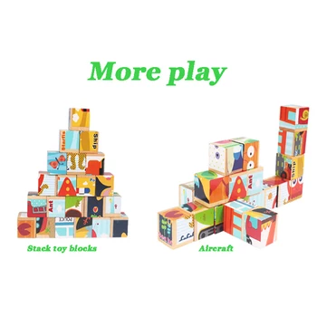 Jucărie copil bloc de Lemn, tocător din Lemn cuburi Animale de Fructe de Trafic 9pcs 6 partea jucarii Educative pentru Copii de Învățare Cadouri