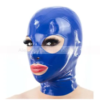 Albastru inchis Sexy Latex Hote Manual de Cauciuc, Masca Capota Club Petrecere, articole pentru acoperirea capului S-LM235