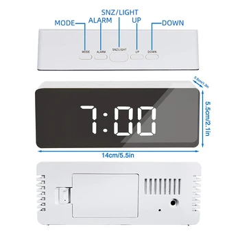 5Fuctions Buton Digital Oglindă cu LED-uri de Afișare de Alarmă Ceas de Birou Ceas de Temperatura Calendar Funcție de Amânare cu USB 14x50x3.4cm#9