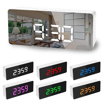 5Fuctions Buton Digital Oglindă cu LED-uri de Afișare de Alarmă Ceas de Birou Ceas de Temperatura Calendar Funcție de Amânare cu USB 14x50x3.4cm#9