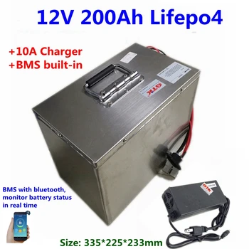 GTK 12.8 V 12V 200Ah LiFePO4 baterie Litiu-ion, pentru RULOTA, Caravana masini electrice de stocare a energiei solare panou Solar+incarcator de 10A