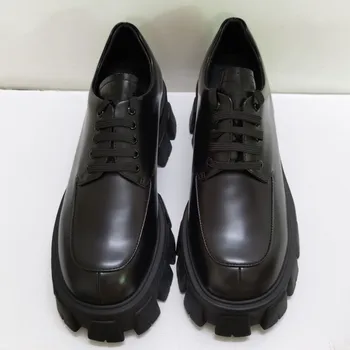 Negru din Piele de brevet fund Gros oxfords Pantofi casual Femei Rotund toe dantela-up plat platforme stil Britanic femei Pista pantofi
