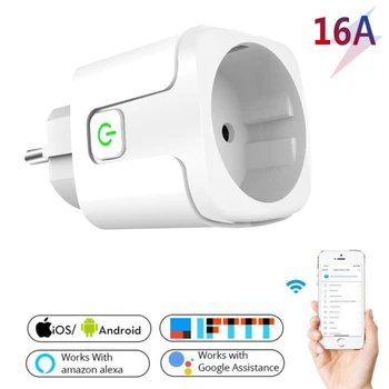 16A WIFI de la Distanță fără Fir Smart Power Socket UE Plug Timer Control Vocal energie Electrică Statistici Compatibil Amazon Alexa / Google