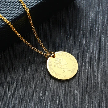 Vnox Trendy Elizabeth Insula Femei Declarație Monedă Colier De Culoare Aurie Zece Cenți Din Oțel Inoxidabil Collier Cadou