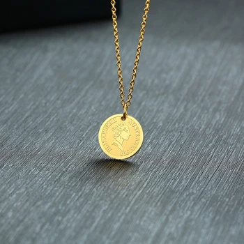 Vnox Trendy Elizabeth Insula Femei Declarație Monedă Colier De Culoare Aurie Zece Cenți Din Oțel Inoxidabil Collier Cadou