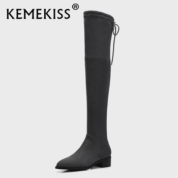 KemeKiss 2020 Femei Cizme De Iarna Toamna Se Potrivesc Tesatura Elastica Peste Genunchi, Pantofi De Înaltă Pătrat De Apartamente Femei Cizme Dimensiune 34-43