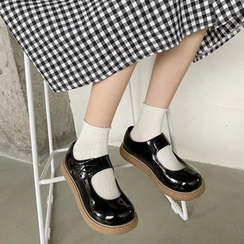 Apartament Femei Mici Pantofi Din Piele Pentru Femei De Vară 2020 Nou Pantofi Mary Jane Fund Gros Velcro Lolita Pantofi