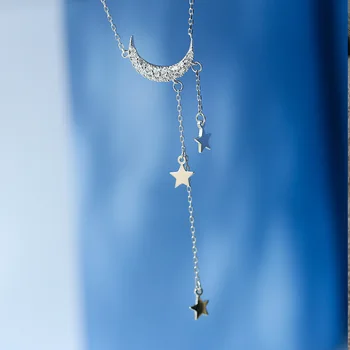 ANENJERY Dulce de Culoare Argintiu Star Luna Ciucure Coliere Pentru Femei cravată collares Bijuterii de Nunta S-N453