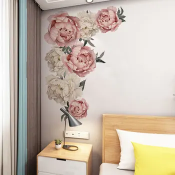 Mare Bujor Roz de Flori Autocolante de Perete Flori Romantice Home Decor pentru Dormitor, Camera de zi DIY Vinil Decalcomanii de Perete