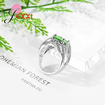 Lux Pur Verde Crastal Inel De Nunta De Design Gol Mai Recente Argint 925 Inele Pentru Femei Micro Pietre Zirconiu De Partid