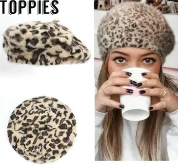 2019 Iarna Chic Pentru Femei Fuzzy Păr De Iepure Leopard Berete Cald Confortabil Animale Imprimate Păr De Iepure Pălării Tricotate