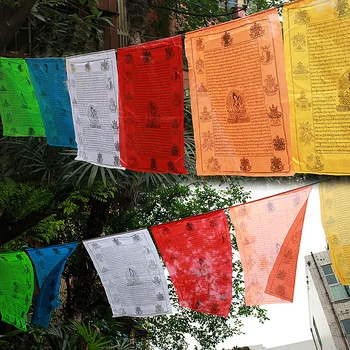 10 Metri 21 buc/string Steaguri Religioase ,7 Culori 21 de Tara/Guanyin Șase Cuvinte Mantra Pânză de Mătase Colorate Steaguri de Rugăciune