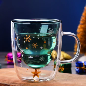 Creative 3D Transparent Dublu Anti-Opărire Sticlă Pom de Crăciun Star Ceasca de Cafea Ceasca de Lapte de Cana de Suc pentru Copii Cadou de Crăciun