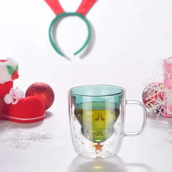 Creative 3D Transparent Dublu Anti-Opărire Sticlă Pom de Crăciun Star Ceasca de Cafea Ceasca de Lapte de Cana de Suc pentru Copii Cadou de Crăciun