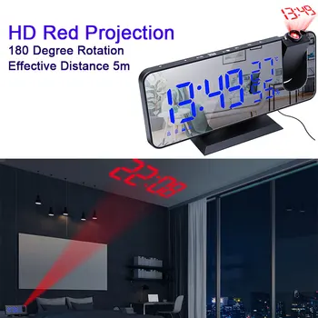 LED-uri Digitale Ceas Deșteptător HD Roșie Timp de Proiecție Reglare Manuală a Luminozității Temperatură și Umiditate, Display 180 De Grade de Rotație
