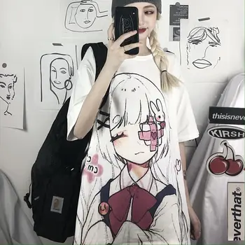Vara Japoneze Kawaii Cămașă cu mânecă Scurtă Student de sex Feminin coreeană Liber Leneș Harajuku Drăguț Fată de Desene animate Tricou Top Plus Dimensiune