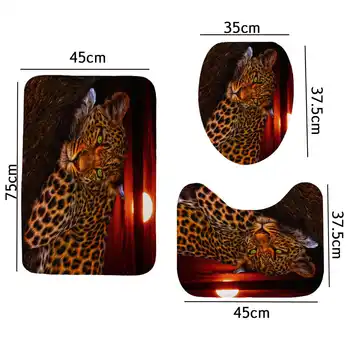 180x180cm 1 buc/3Pcs Luna Leopard Flori Leopard Ghepard w/12 Cârlige de Baie Perdeaua de la Duș Toaletă Mat Capac Covor Seturi de Perdea