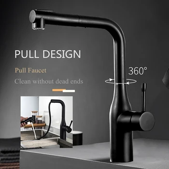 Negru/Crom/periat pull-out robinet de bucătărie caldă și rece de înaltă calitate rotativ retractabil bazinul robinet din alamă alamă macara
