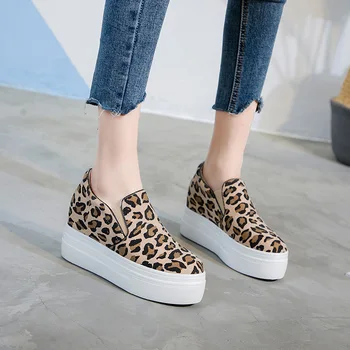 Femei Leopard de Imprimare Respirabil Panza Pantofi de Înaltă Calitate, tv cu platforma wedge înălțimea creșterea Pantofi Femei Casual adidasi B098
