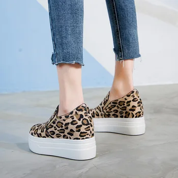 Femei Leopard de Imprimare Respirabil Panza Pantofi de Înaltă Calitate, tv cu platforma wedge înălțimea creșterea Pantofi Femei Casual adidasi B098