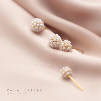Modian Moda Pearl Geometric Rotund Cercei Stud pentru Femei de Argint 925 de Lux Weddiing Angajament Declarație de Bijuterii