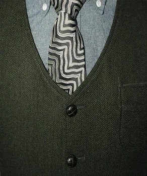 Bărbați Haina Maro Formală V Neck Wool Herringbone Tweed Casual Vesta de Afaceri Formal Vesta Groomman Pentru Nunta Verde/Negru