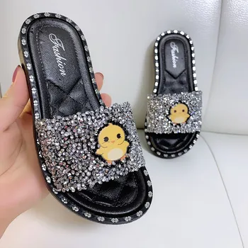Vară Nouă Copii Papuci Pentru Fete pentru Copii Pantofi Diamant Sandale în aer liber Prințesă de Moda Pantofi cu Sclipici Casual Casa Flip Flop