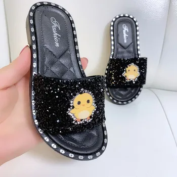 Vară Nouă Copii Papuci Pentru Fete pentru Copii Pantofi Diamant Sandale în aer liber Prințesă de Moda Pantofi cu Sclipici Casual Casa Flip Flop