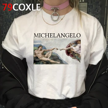 Michelangelo David Top de Vară Grunge Tricou Femei Estetice T-shirt de Imprimare Mână Tricou Amuzant Desene animate de Sus Teuri Haine de sex Feminin