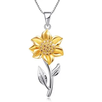 Rose de Aur / Argint de Culoare Colierele Flori Colier Simplu pentru Femei Fete Floarea Soarelui Cadou de Ziua Îndrăgostiților pentru Femei de argint 925
