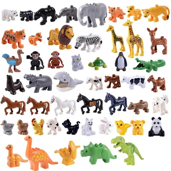 50PCS/set Mare Duploed Zoo Figuri de Animale, Tigru, Leopard, Girafa, Hipopotam de Mari Blocuri Jucarii Educative Set Cadou Pentru Copii