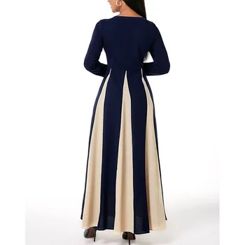 OTEN Femei casual gât rotund patchwork rochie de imprimare slim fit talie Retro Rochie Albastră